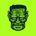 Vector illustration of Creepy Green Halloween Frankenstein Monster on the Green Background. Hand-drawn illustration for mascot Royalty Free Stock Photo