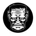 Vector illustration of Creepy Halloween Frankenstein Monster on the Black-White Background. Hand-drawn illustration for mascot