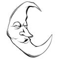 Vector illustration crescent moon face in white background Royalty Free Stock Photo