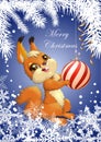 Vector Illustration Cristmas with cute squirrel Merry Cristmas greeting card and Happy New Year card