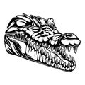 Vector illustration Crocodile head in a circle with a spooky pose black and white