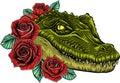 Vector illustration of crocodile head with roses Royalty Free Stock Photo