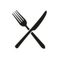 Vector illustration of crossed fork and knife icon. Isolated. Royalty Free Stock Photo