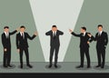 Vector illustration of crowd people bullying and mocking person pointing hand on individual