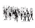 vector illustration: crowd of people walking along city street. Sketch made with marker and watercolor Royalty Free Stock Photo