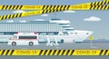 Vector illustration of a cruise ship is infected by COVID-19, the ship is moored in the port