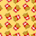 crunchy tasty french fries potato repeat seamless pattern doodle cartoon style wallpaper