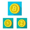 Vector illustration of cryptocurrency and coin sign. Set of cryptocurrency and crypto stock vector illustration.