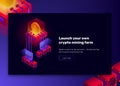 Vector illustration of cryptocurrency mining farm, big data processing for bitcoin, blockchain isometric concept