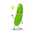 Vector illustration of cucumber character with cute expression, get idea, happy, funny