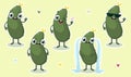 Vector illustration of cucumber character stickers with various cute expression cartoon style.veggie emotion vector Royalty Free Stock Photo