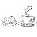 Vector illustration of cup of coffee and donut. Light snack. Have a break