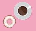 Vector illustration of cup of coffee and donut.