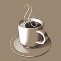 Vector illustration - a cup of hot coffee with foam and rising steam, on a saucer Royalty Free Stock Photo