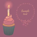 Vector illustration with cupcake and candle. Royalty Free Stock Photo