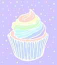 Vector illustration of cupcake with rainbow cream on its top.