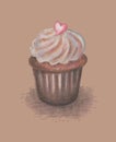 Vector illustration of a cupcake. Stylized hand drawing pencil