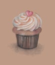 Vector illustration of a cupcake. Stylized hand drawing pencil