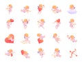 Cupid color icon set. Included the icons as love arrow, heart, kid angel, god of love, shooting and more.