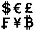 Currency symbols on white background