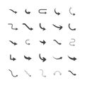 Vector illustration of curved arrow icons. 25 curved arrow icons set