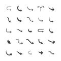 Vector illustration of curved arrow icons. 25 curved arrow icons set Royalty Free Stock Photo