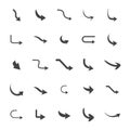 Vector illustration of curved arrow icons. 25 curved arrow icons set