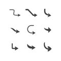 Vector illustration of curved arrow icons. 9 curved arrow icons set Royalty Free Stock Photo