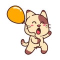 Happy Brown Cat Play Yellow Balloon Carnival Flat Design Cute Adorable Royalty Free Stock Photo