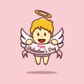 Vector Illustration Cute Angel holding Valentine Day Banner Royalty Free Stock Photo