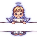 Vector illustration of cute angel with panel for