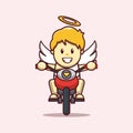 Vector Illustration Cute Angel riding motorcycle