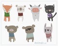 Vector illustration of cute animals set on white background.