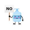 Vector illustration of Cute Antiseptic Liquid soap mascot or character holding sign says no. Antiseptic Liquid soap character