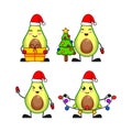 Vector illustration of cute avocado fruit merry chrismast theme bundle set. cute avocado fruit Concept White Isolated. Flat Royalty Free Stock Photo