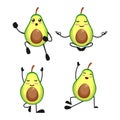 Vector illustration of cute avocado fruit yoga meditation theme bundle set. cute avocado fruit Concept White Isolated. Flat