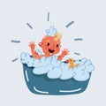 Vector illustration of cute baby bath shower Royalty Free Stock Photo