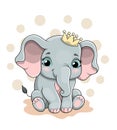 Vector illustration of a cute baby elephant with crown Royalty Free Stock Photo