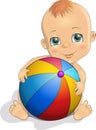 Vector illustration cute baby holding a big ball Royalty Free Stock Photo