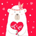 Vector illustration of cute bear holding heart and lettering for valentines card, placards, t-shirt prints, greeting cards. Royalty Free Stock Photo