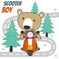 cute bear riding Scooter. Can be used for t-shirt printing, children wear fashion designs, baby shower