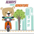 cute bear riding Scooter. Can be used for t-shirt printing, children wear fashion designs, baby shower