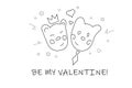 Vector illustration. Cute bears. Happy valentine's day card consept. Line art style. Black and white.