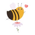 Vector illustration of a cute bee dancing on a flower