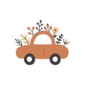 vector illustration of cute car and flowers
