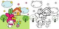 vector illustration Cute cartoon animals in colorful gardens black white and color versions Royalty Free Stock Photo