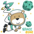 Vector illustration of cute cartoon astronaut little bear in space, Can be used for t-shirt print, kids wear fashion design,