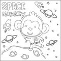 Vector illustration of cute cartoon astronauts little animal in space, Childish design for kids activity colouring book or page