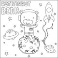 Vector illustration of cute cartoon astronauts little animal in space, Childish design for kids activity colouring book or page