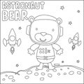 Vector illustration of cute cartoon astronauts little bear in space,